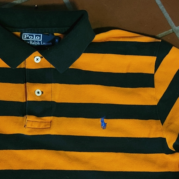 Mens Polo Ralph Lauren Orange & Black Striped Polo - Picture 4 of 5